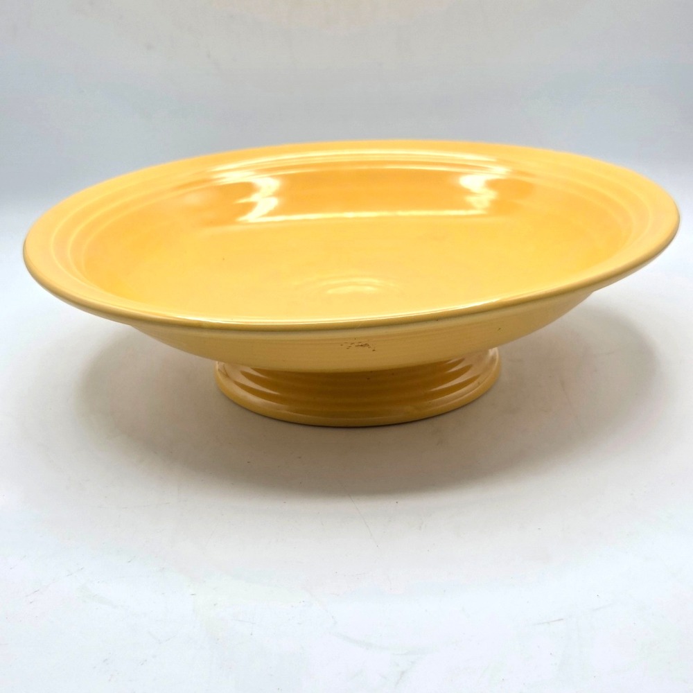 VINTAGE Genuine Fiestaware Large Round Footed Bowl Older Yellow 12 1/4"